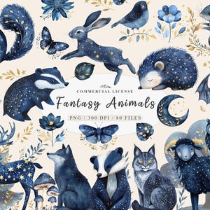Animais mágicos da floresta criaturas clipart Bundle, Animais místicos da floresta encantada png, Arte floral da floresta animal, Floresta mística