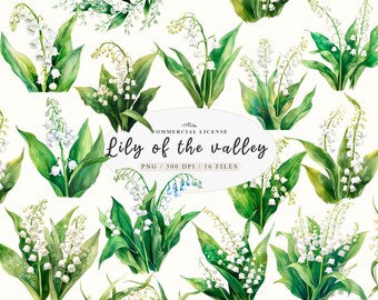 Lily of the Valley Watercolor Botanical PNG Wildflower Wreath Gardening ...
