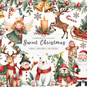Süße niedliche Weihnachten mrs santa claus und Tier png Bundle, Winter arktische Tiere Eisbär png, Weihnachtsengel png, Bundle Winterkranz