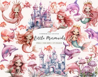 Little mermaid png, Sea animals clipart, Mermaid clipart, Cute mermaid clipart, Fish png, Jellyfish clipart, Pink Mermaid, Mermaid png