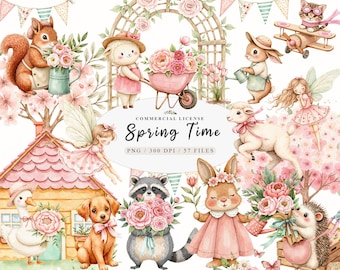 Watercolor spring woodland forest animal and fairy garden clipart, Cutes floral  Boho baby animals, Sweet Spring fairies png