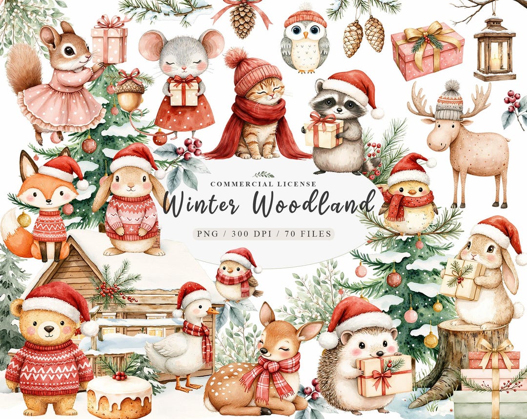 Watercolor Sweet Christmas Cute Forest Animals Png, Baby Winter ...