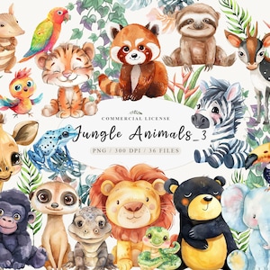 Imágenes prediseñadas de animales de safari para bebés, animales de safari png, imágenes prediseñadas de animales salvajes, imágenes prediseñadas de jungla de acuarela, imágenes prediseñadas de safari, baby shower de safari png