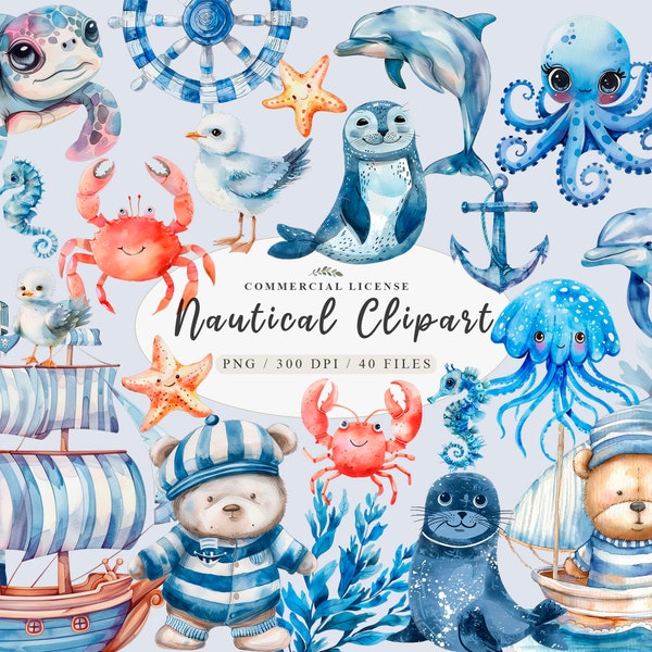 Sailor clipart, Nautical Clipart, Boat clipart, teddy bear Sailor clipart, Seagull clipart, Seal clipart, Little mermaid png,Free commercial