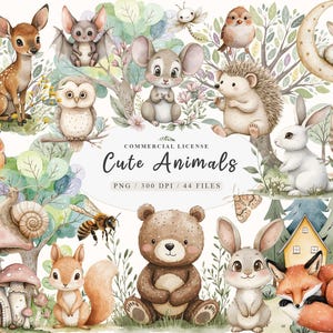 Entzückende süße Fee Waldtiere Clipart Bündel, Wald kleine Baby Tiere Clipart, Wald süße Waldfreunde Tiere Clipart