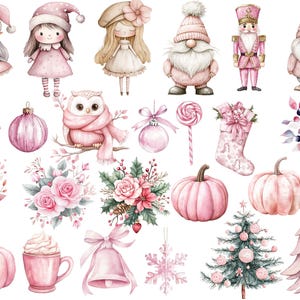 Pink trendy Christmas clipart bundle featuring Santa, boho blush woodland animals, and winter wreaths. Perfect for digital planners, printable stickers, invitations, and more. High-quality PNGs for instant download — ideal for holiday crafts, scrapbooking, and creative projects. Digital product only.