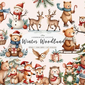 Süße Weihnachten Waldtiere verzauberten Wald Clipart Bundle, Winter Wald Rentier Clipart, Boho Waldtiere Clipart