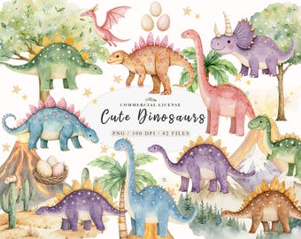 Watercolor paleontology dinosaur animals clipart Bundle, Paleontology dinosaurs clipart, Triceratops dinosaur clipart, Volcanic mountain png