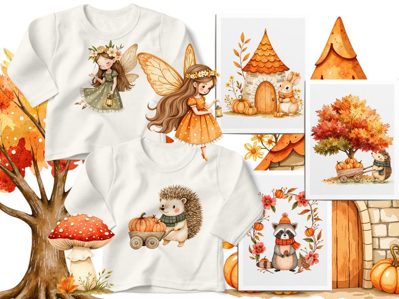 Watercolor Magical Autumn Fairy Garden Clipart Bundle ✨
Beautiful bohemian fall clipart with pumpkins, flowers, fairies, and cute animals. Perfect for birthday invitations, printable stickers, digital planners, scrapbooking, and DIY projects. High-quality PNG files with transparent background. Instant digital download for your creative ideas