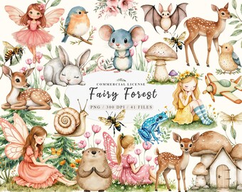 Enchanted Woodland Creatures: Adorable Fairy Animal Clipart Bundle for Garden-Themed Projects