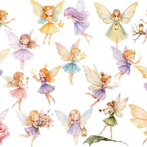 Watercolor Magical Garden Pink Fairies Clipart Bundle, Nature Cute ...