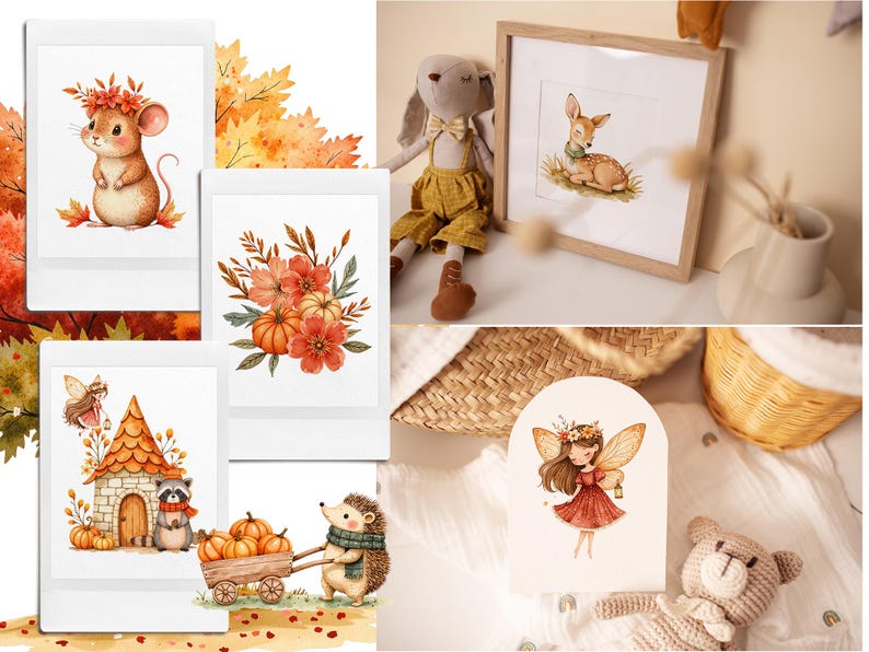 Watercolor Magical Autumn Fairy Garden Clipart Bundle ✨
Beautiful bohemian fall clipart with pumpkins, flowers, fairies, and cute animals. Perfect for birthday invitations, printable stickers, digital planners, scrapbooking, and DIY projects. High-quality PNG files with transparent background. Instant digital download for your creative ideas