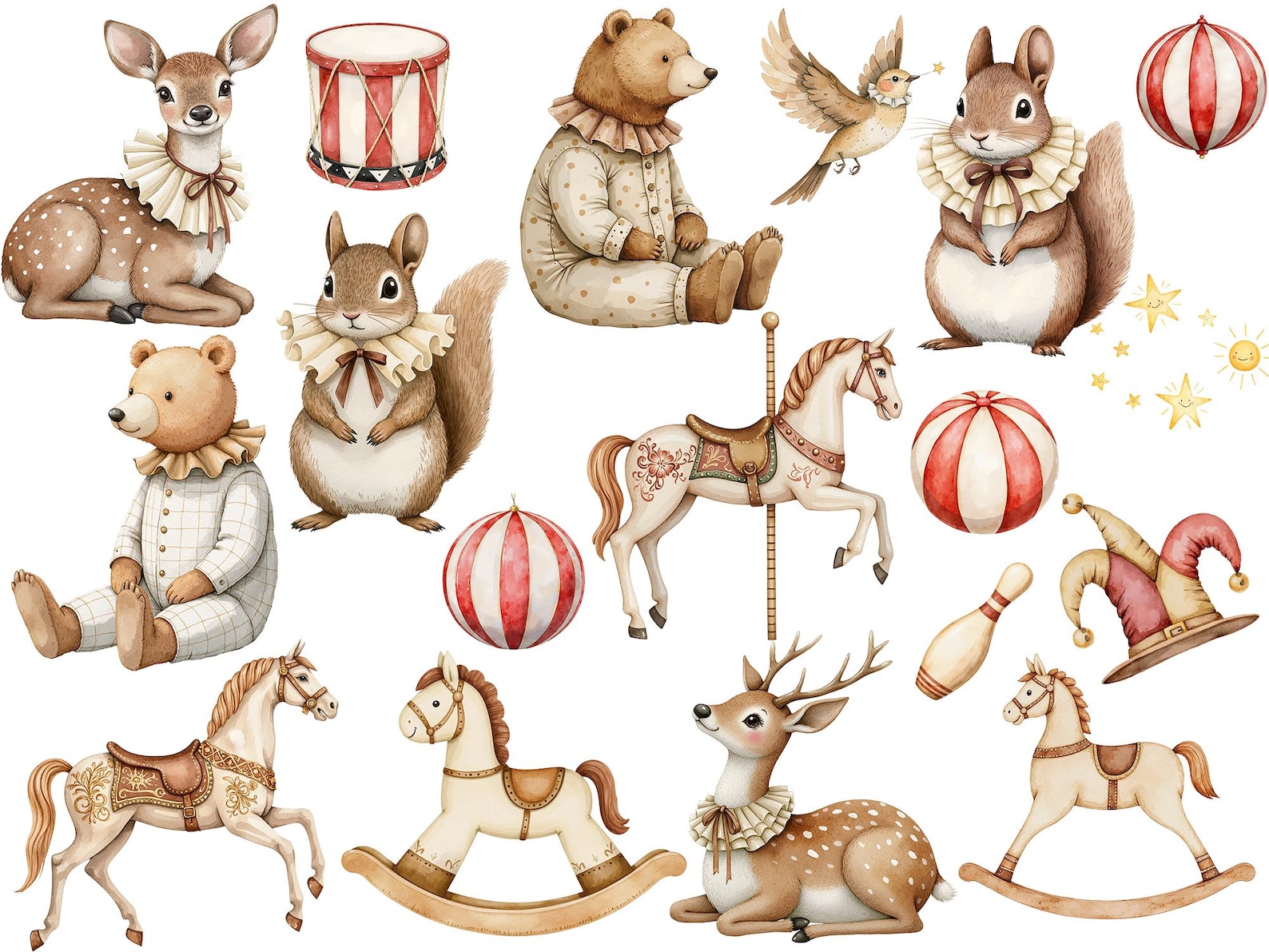 Vintage Watercolor Cute Circus Party Animal Clipart Bundle, Circus ...