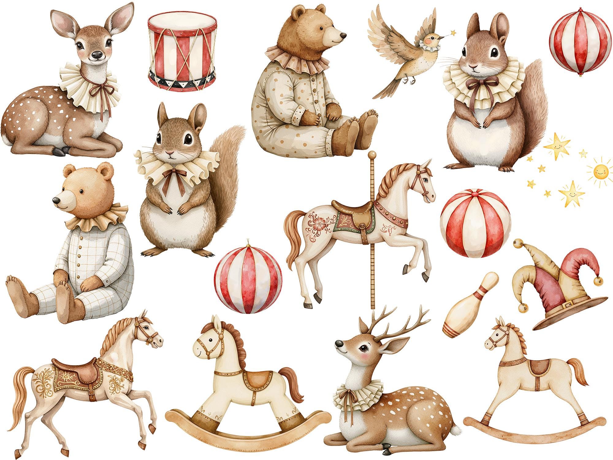Vintage Watercolor Cute Circus Party Animal Clipart Bundle, Circus ...