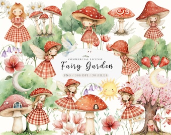 Watercolor cute magic fairy mushroom clipart, Mushroom fairy garden clipart, Magic fairy house clipart, Forest fairy tale png, Mushroom png