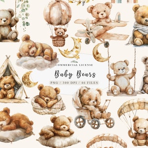Clipart de chambre d'enfant bohème avec avion et ballons, lot de signes fais de beaux rêves, lot de cliparts de chambre d'enfant adorable ours, bébé ours en peluche png thumbnail
