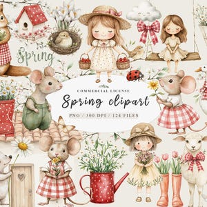 Bundle de clipart animaux de la forêt floral aquarelle printemps, clipart neutre bébé animaux, jolies filles d'été png, png floral boisé