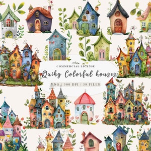 Quirky houses clipart, Quirky houses, Skandynawski house, Fantastyczne houses, Clipart Watercolor house, Dom wróżki, Bezpłatne wykorzystanie komercyjne