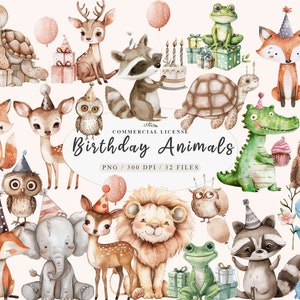 Geburtstag Baby Tier Clipart, Geburtstag Tiere png, Party Tiere Clipart, Neutral Baby Clipart, Baby Mädchen Geburtstag Png, niedliches kleines Tier