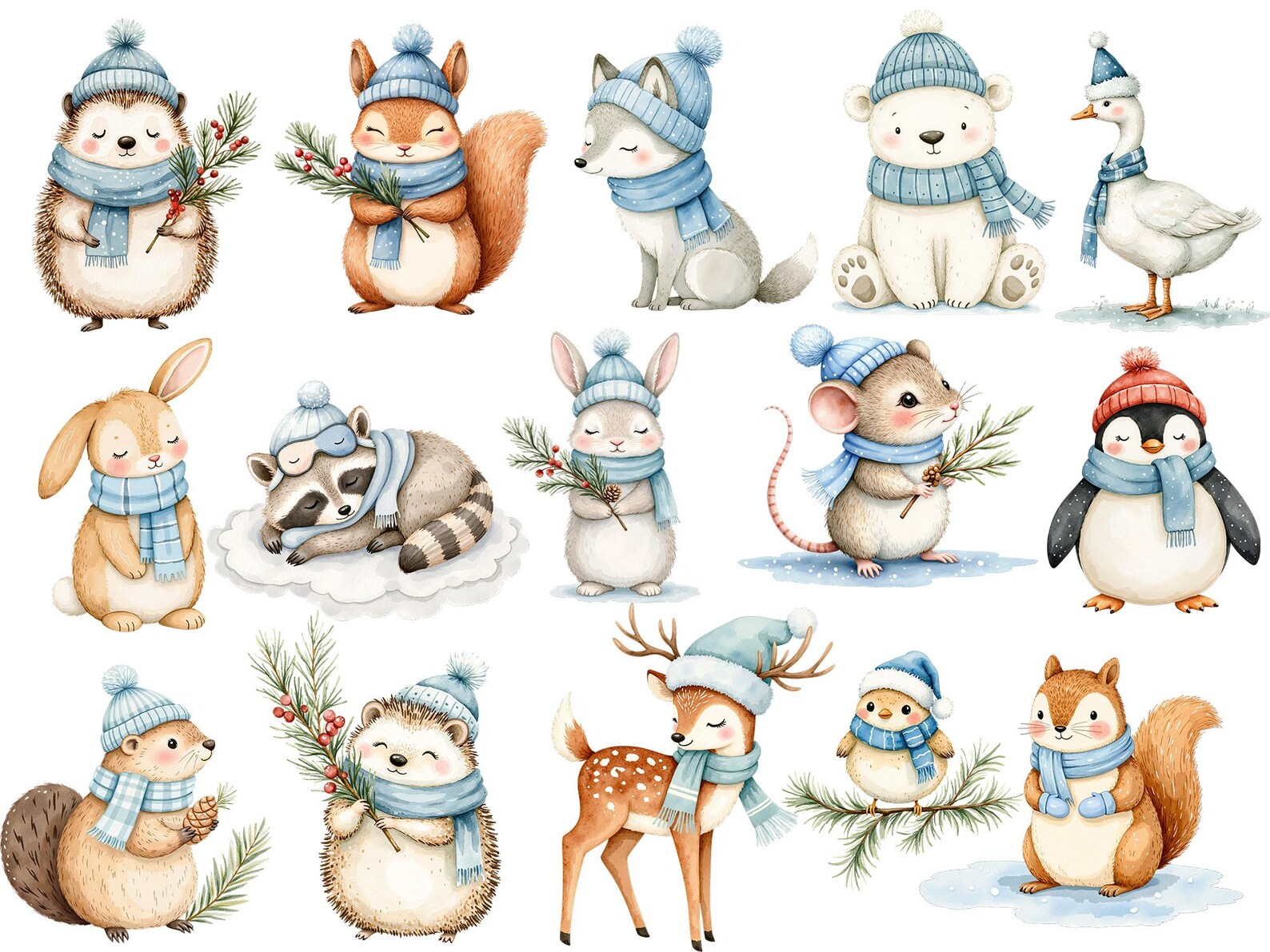 Christmas Woodland Cute Animals Fairy Garden Clipart, Xmas Boho ...