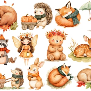 Watercolor Magical Autumn Fairy Garden Clipart Bundle ✨
Beautiful bohemian fall clipart with pumpkins, flowers, fairies, and cute animals. Perfect for birthday invitations, printable stickers, digital planners, scrapbooking, and DIY projects. High-quality PNG files with transparent background. Instant digital download for your creative ideas