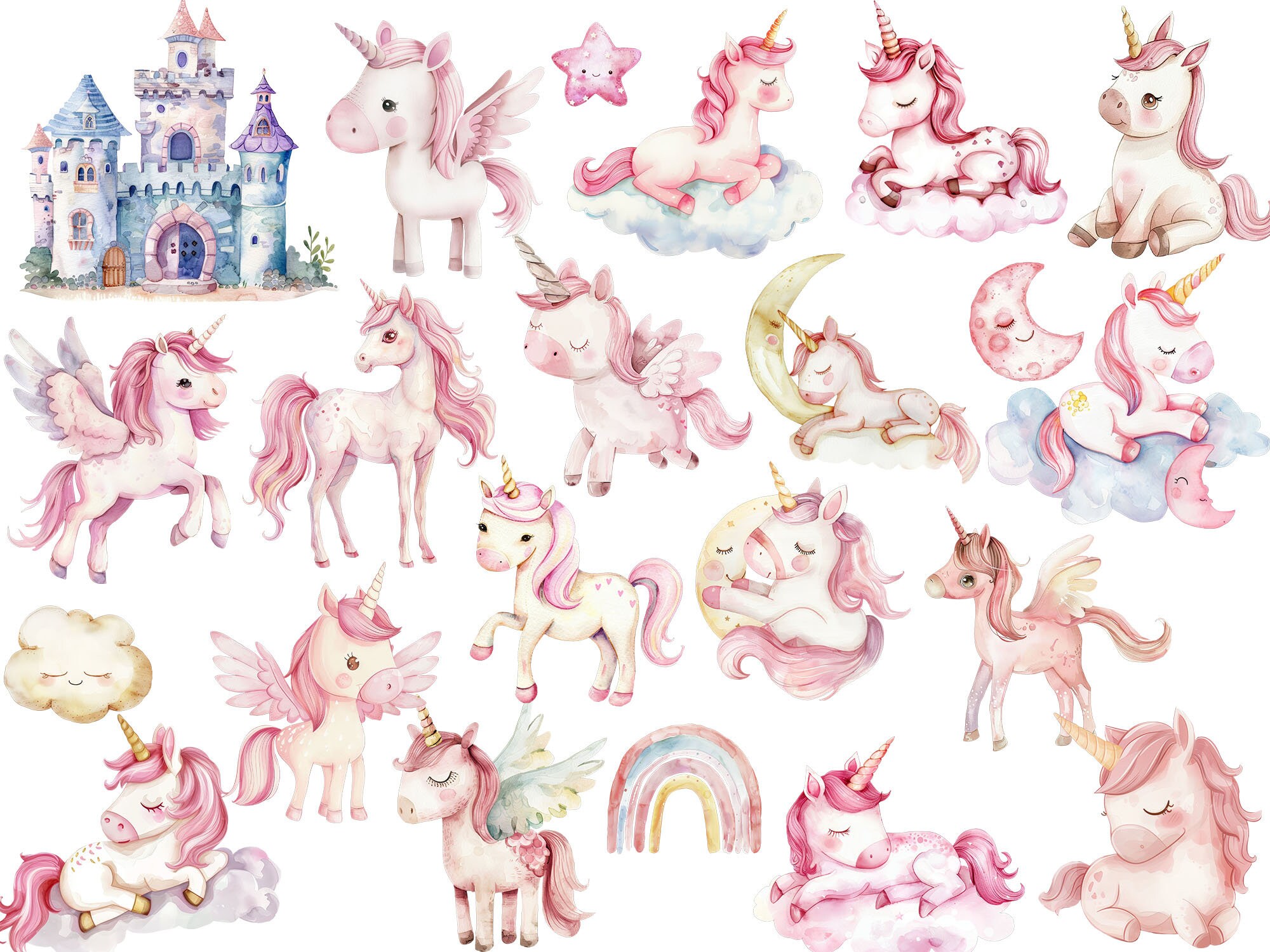 Unicorn Watercolor Clipart, Unicorn Birthday Png, Cute Pink Unicorn ...