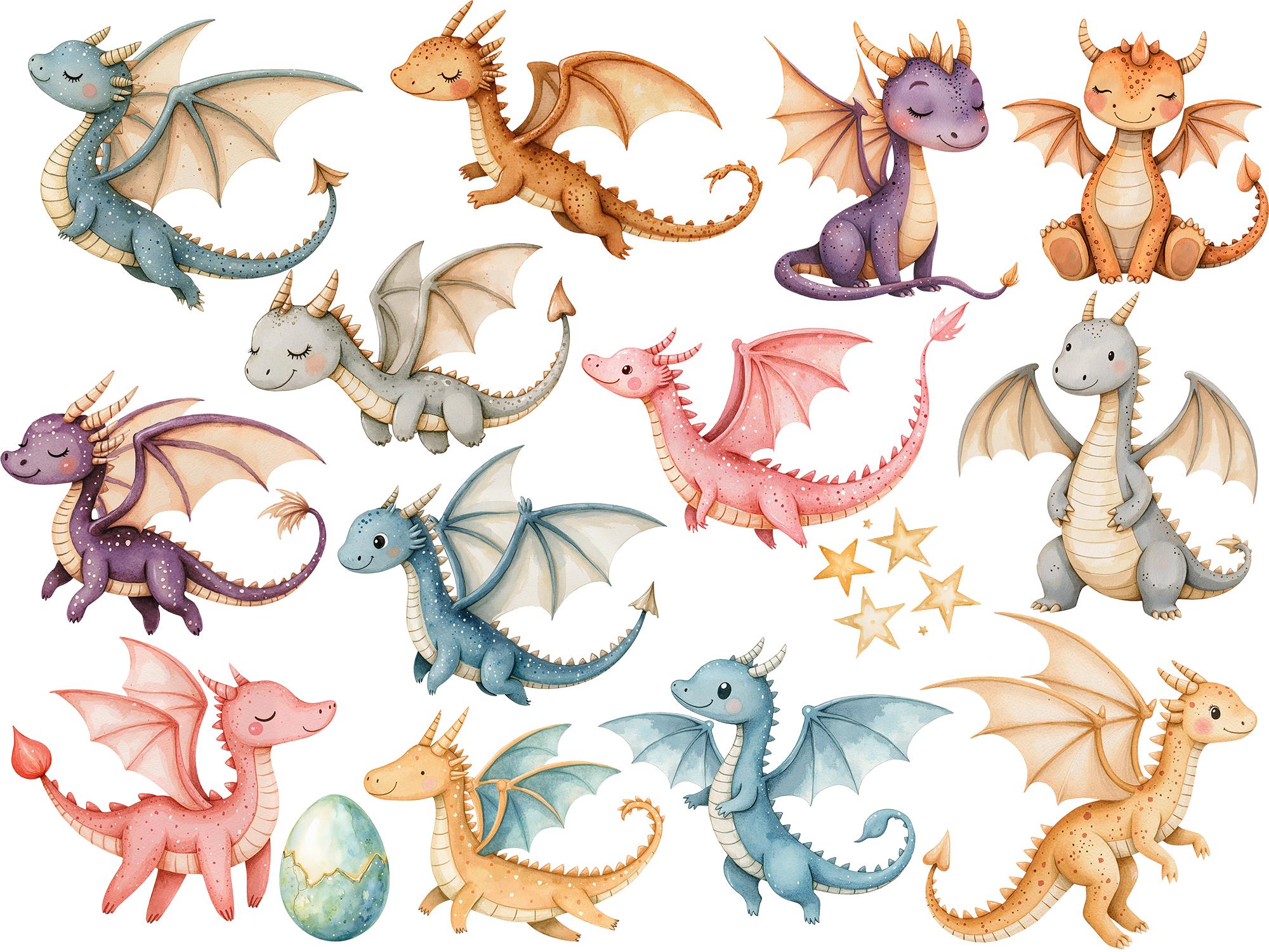 Watercolor Cute Baby Dragon Kingdom Drawings Png, Magical Dragon Png ...