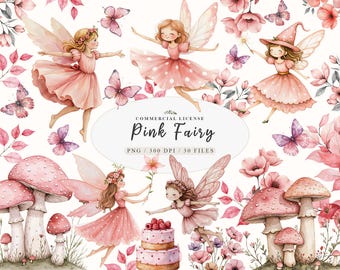 Mystical Garden Fairy Clipart Set with Enchanting Mushrooms Butterflies PNG Bundle Princess Decor