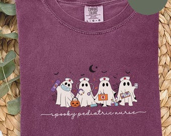 Spooky Pediatric Nurse Shirt, Halloween Ghost Nurse Tee, Comfort Colors® PEDS RN Gift, Boo Boo Crew Shirt, PICU Spooky Season Shirt