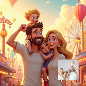 Custom Cartoon Animation - Personalized Family Portrait & Digital Cartoon Style Couple from Photo