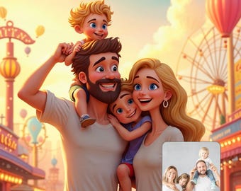Custom Cartoon Animation - Personalized Family Portrait & Digital Cartoon Style Couple from Photo