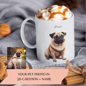 Custom Pet Mug - Personalized Dog Coffee Cup with Pet Photo & Name, 3D Pixar Cartoon Style Dog Mug, Unique Gift for Dog Lovers