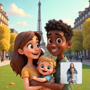 Transformez votre photo de famille au style Pixar | Portrait numérique 3D personnalisé de votre partenaire, animal de compagnie