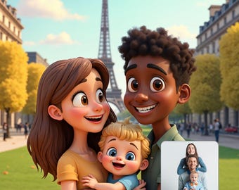 Custom Family Cartoon Animation | Personalized Couple Portrait | Cartoon Style Couple & Pet | Digital File or Print