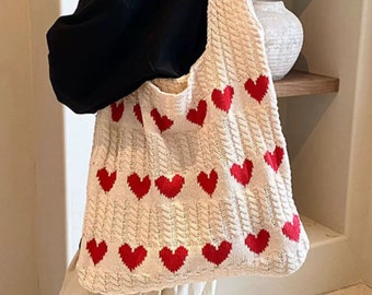 Embroidered Tote Bag with Hearts - Romantic Gift for Her, Stylish Women's Handbag Unique Love Present Casual Accessory Shopping bag Citywalk