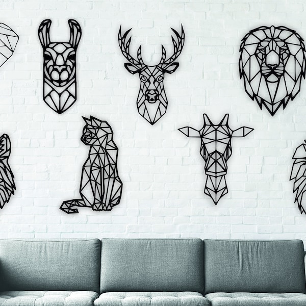 3D Animals Wall Art,PVC Wall Art Décor, Aesthetic Wall Décor, Modern Minimalist Art, Elephant, Wolf, Llama, Cat, Moose, Giraffe, Lion