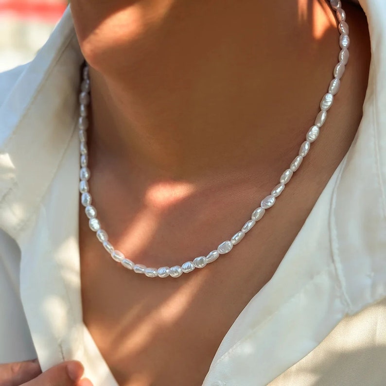 Perlenkette und Perlenarmband Herren unregelmäßige imitations Perlen Bild 1
