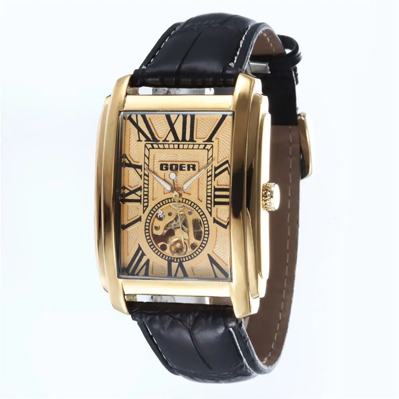 Montre Homme Vintage Old Money Chiffres Romains Rectangulaire image 3