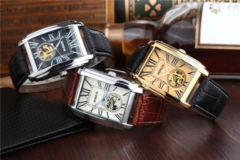 Montre Homme Vintage Old Money Chiffres Romains Rectangulaire image 1