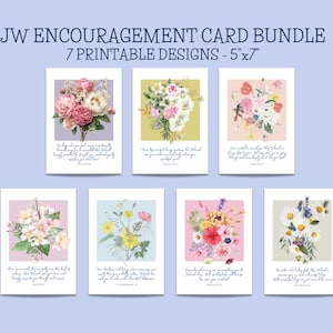 Peut inclure: Un ensemble de sept cartes d'encouragement imprimables, chacune avec un motif floral. Les cartes mesurent 12,7 cm x 17,8 cm et comportent un texte inspirant. La palette de couleurs comprend le rose, le violet, le jaune et le blanc.