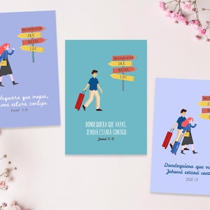 3 Tarjetas de ánimo JW 5x7 Dondequiera que vayas, Jehová estará contigo Josué 1:9 Descarga digital Needgreater Gift SKE Betel LDC