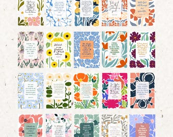 JW 20 cartes de voeux de versets bibliques | Cartes imprimables encourageantes | Écriture florale 5 x 7 téléchargement numérique