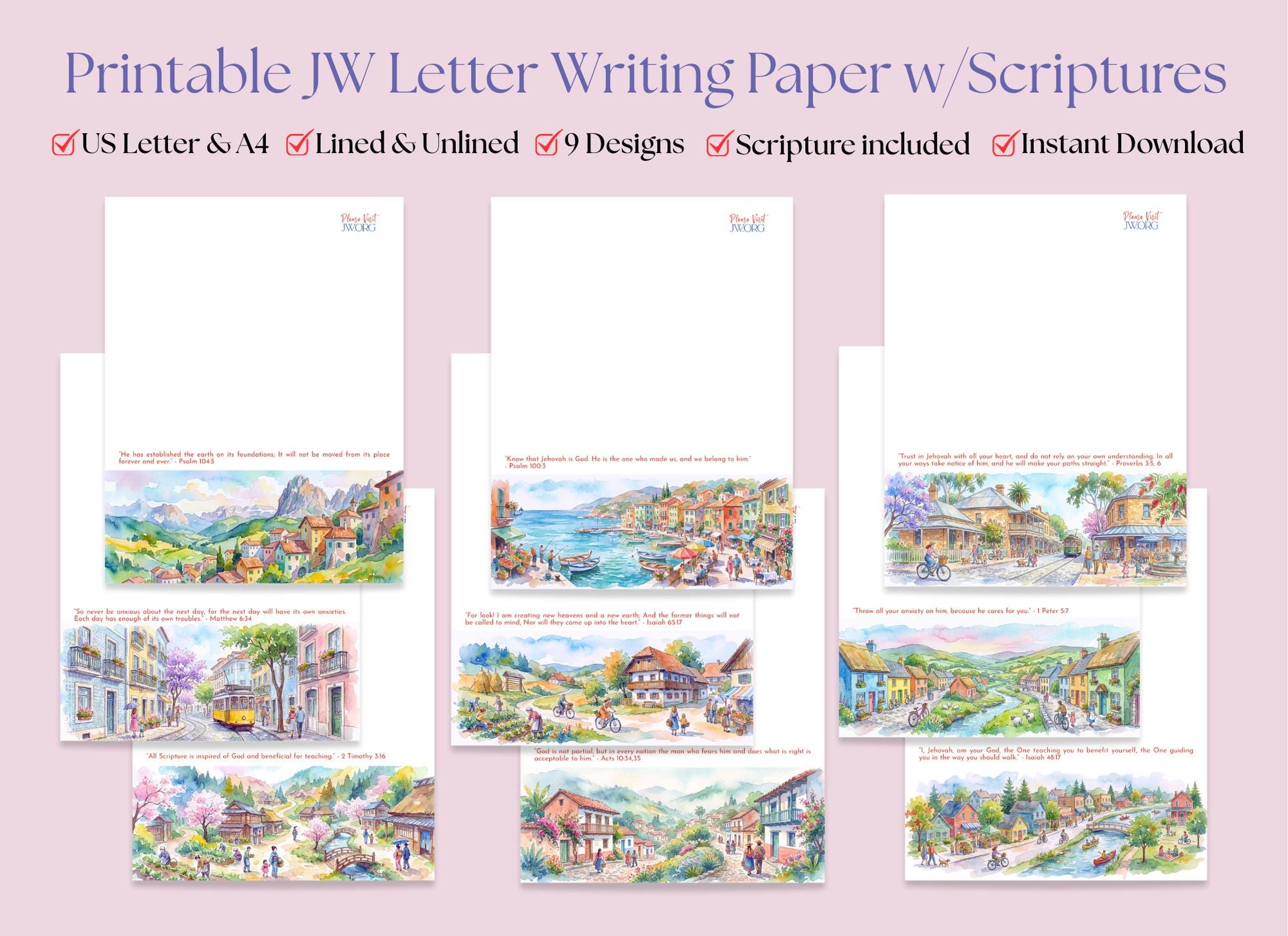 Numbered Scripture Writing Paper JW Letter Writing Paper Printable | Scripture Stationery Set | Ministry ...