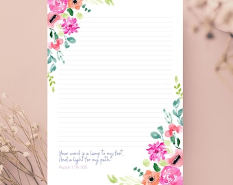 JW Briefpapier | Psalm 119:105 Printable Briefpapier | Briefpapier für Ermutigung & Geistlichkeit | Florales Design