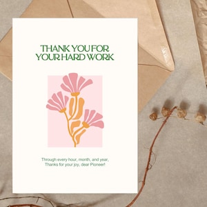 JW Pioneer Card. Thank You for Your Hard Work. Digital Download. Printable Card