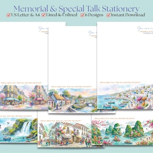 JW 2026 Memorial and Special Talk Invitation Letter Writing Paper Printable Stationery Lined & Unlined US Letter and A4