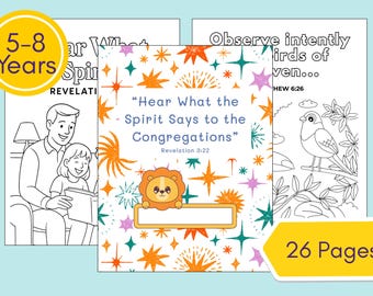 Libro de actividades para colorear para niños TJ / Asamblea TJ: Escuche lo que el Espíritu dice a las congregaciones / Edades 5-8 / 26 páginas, tamaño carta de EE. UU., PDF imprimible