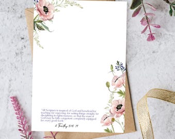 JW Stationery Printable | „Alle Schrift ist inspiriert“ 2 Timotheus 3:16,17 | Briefpapier für Aufmunterung und Geistlichkeit |Vintage Floral