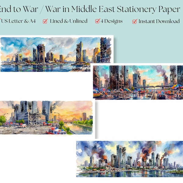 Fin de las guerras - Cómo / La guerra en Oriente Medio. Papel para cartas de los testigos de Jehová: 4 diseños (A4 y carta americana, rayado y sin rayar, PDF)