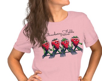 Strawberry Tee - Forever Fields Road Graphic Shirt, Iconic Abbey Crosswalk Design, Music Era Inspired, Fruit Fun, Unisex T-Shirt Men Women